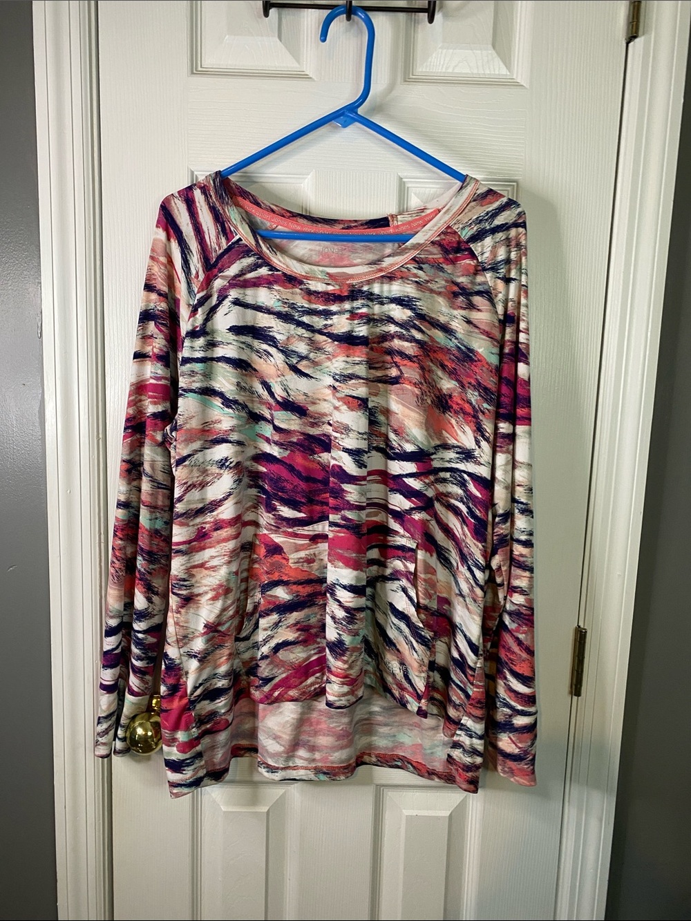 Jones New York Women's Multi-Color Printed Long Sleeve Top Size XLarge